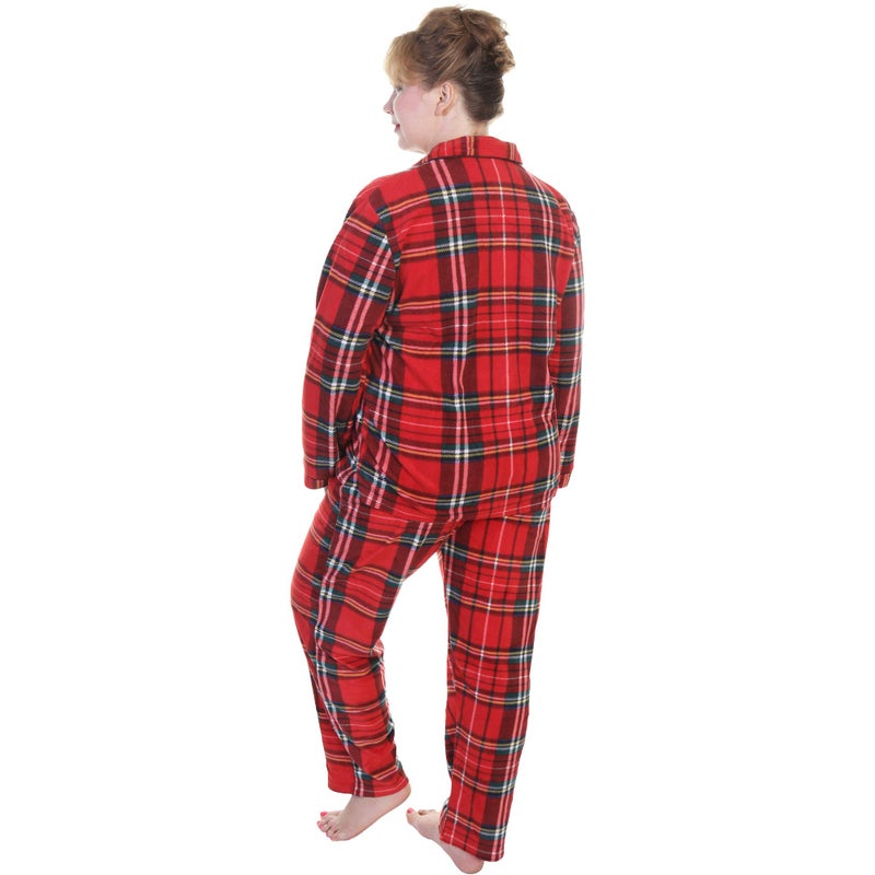 Angelina Women's Pajama Set Cozy Fleece with Notch Collar and Pockets | PJ56_L | Holiday Christmas Plaid - Image 5